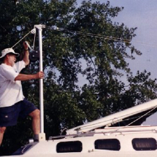 Gary Sanford demonstrates the old style GB mast raising system